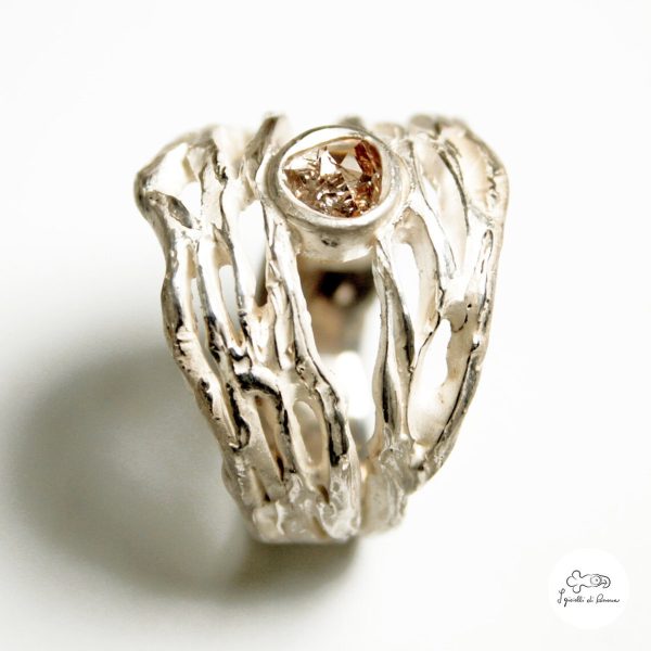 Silver ring with rose cut diamond - Image 2
